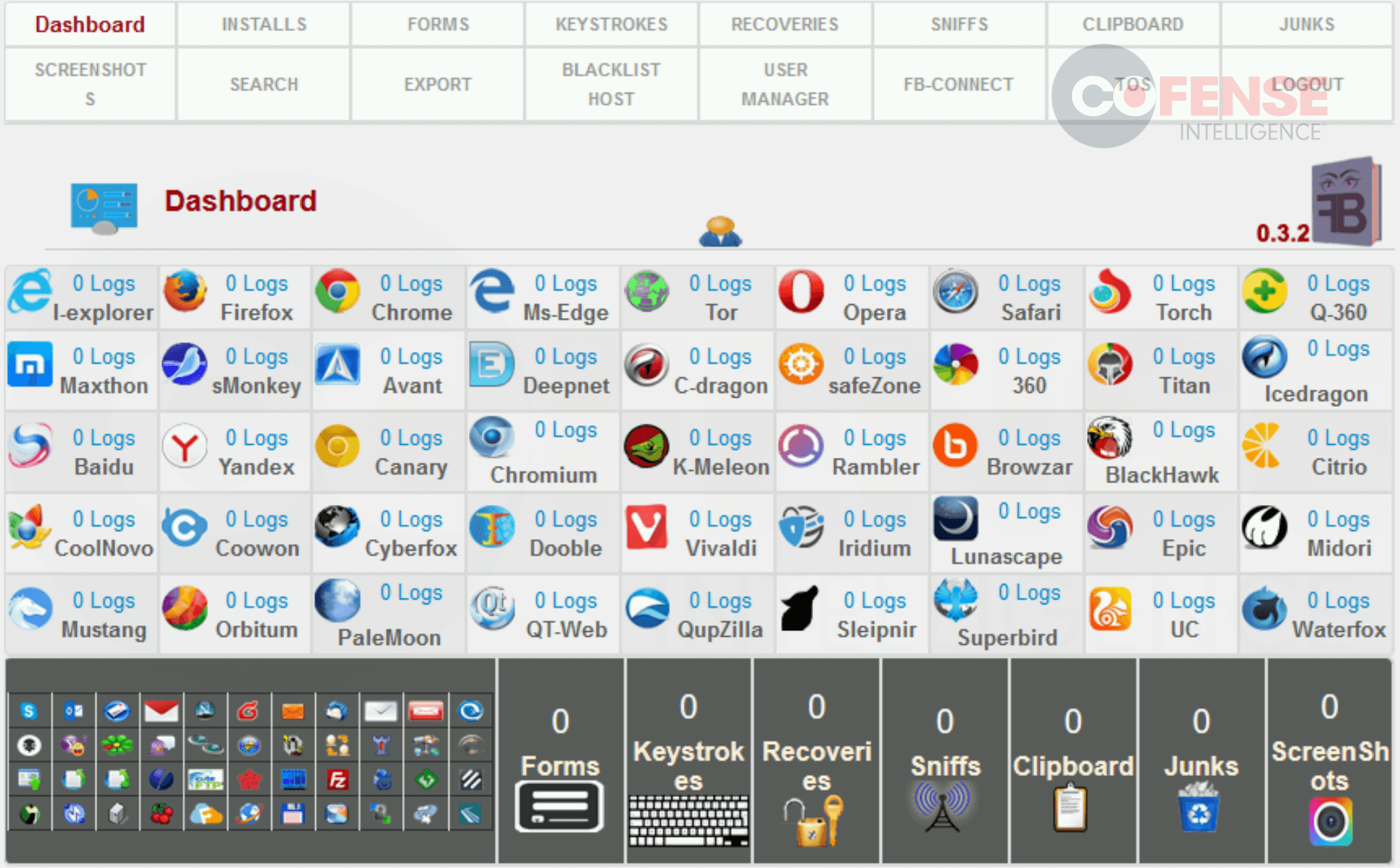 Figure 1: FormBook web panel displaying tools and targets. 