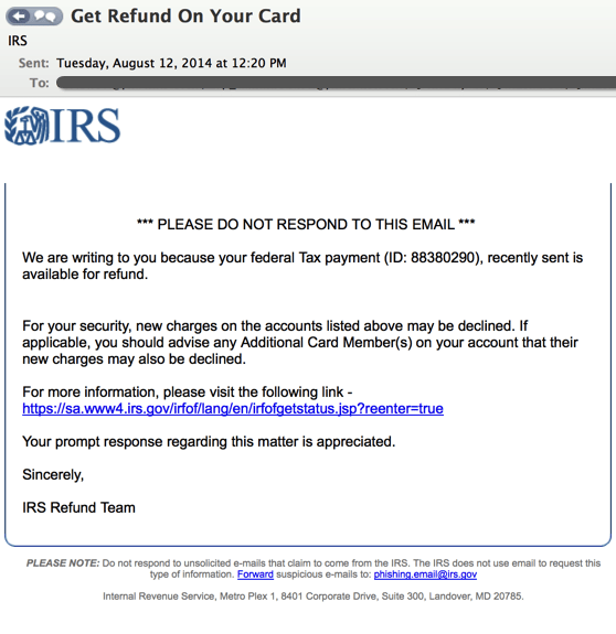 IRS phishing email
