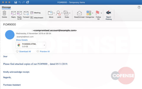 Cofense WM_EmailOfPhish - Screenshot of phishing email