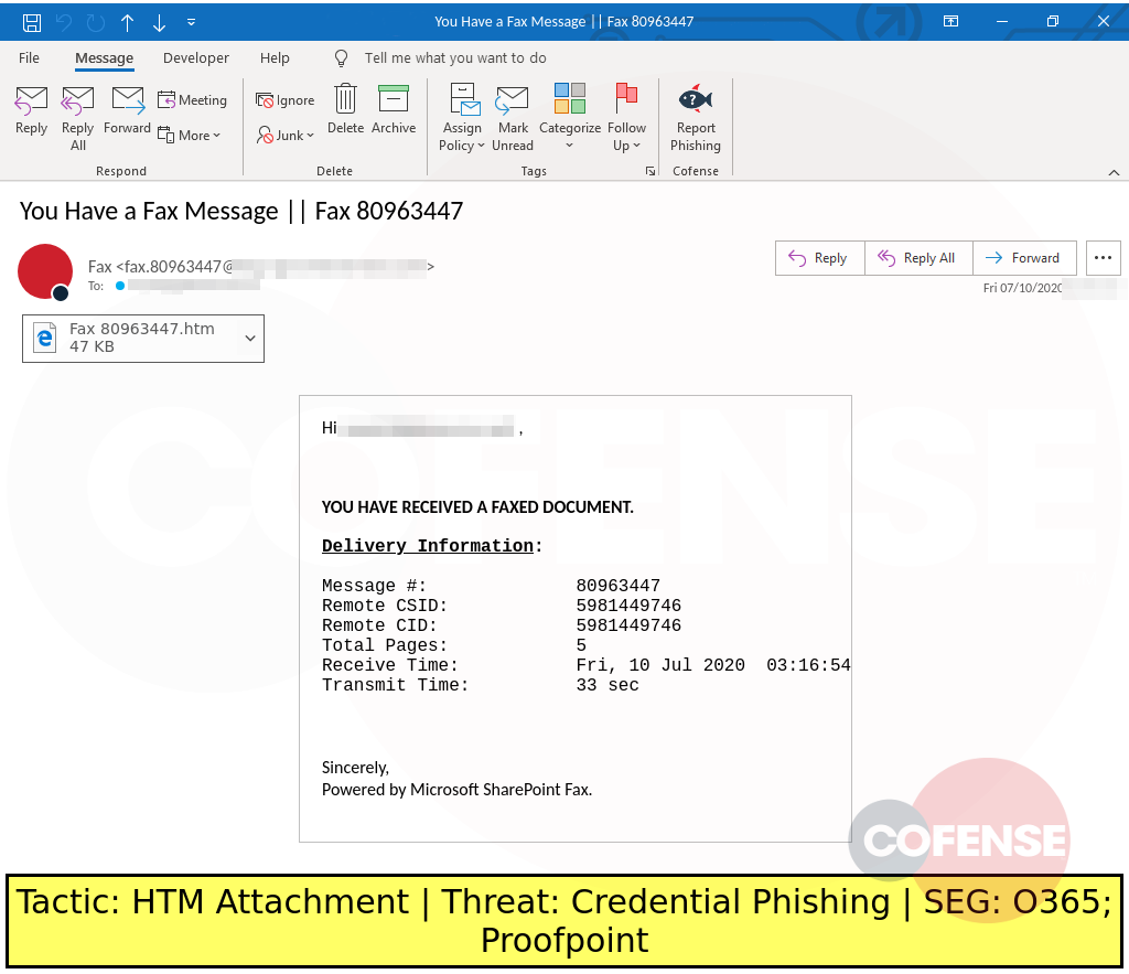 example phish with fax theme delivers credential theft with an htm attachment