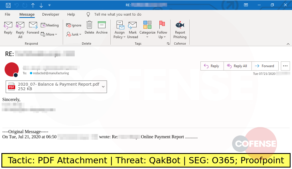 phishing example of a reply chain attack using emotet to download qakbot