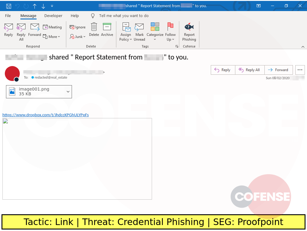 phishing example of credential theft using dropbox link