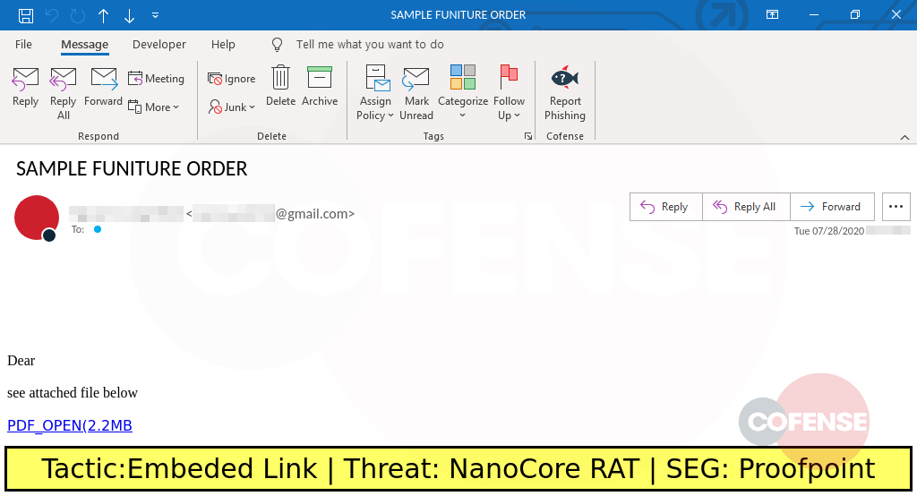 phishing example of a purchase order link that delivers nanocore remote access trojan