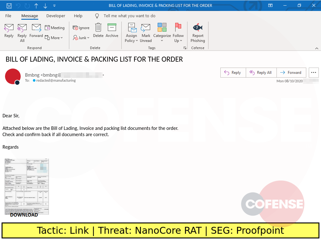 sample phish uses an image link to deliver the nanocore remote access trojan