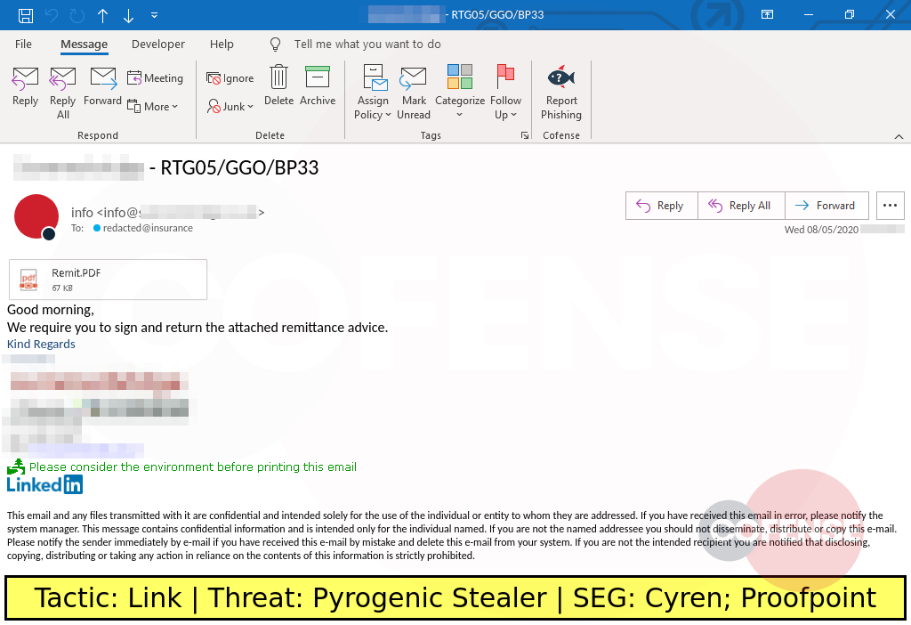 phishing example uses an image link to direct the recipient to the pyrogenic stealer
