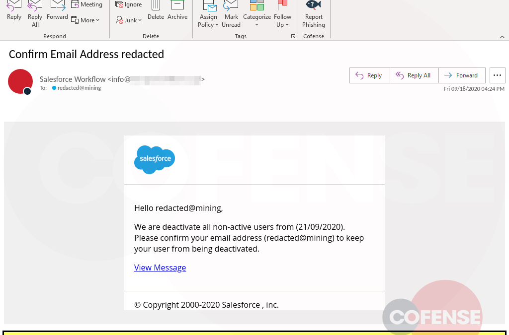 sample phish spoofs salesforce to deliver credential phishing link