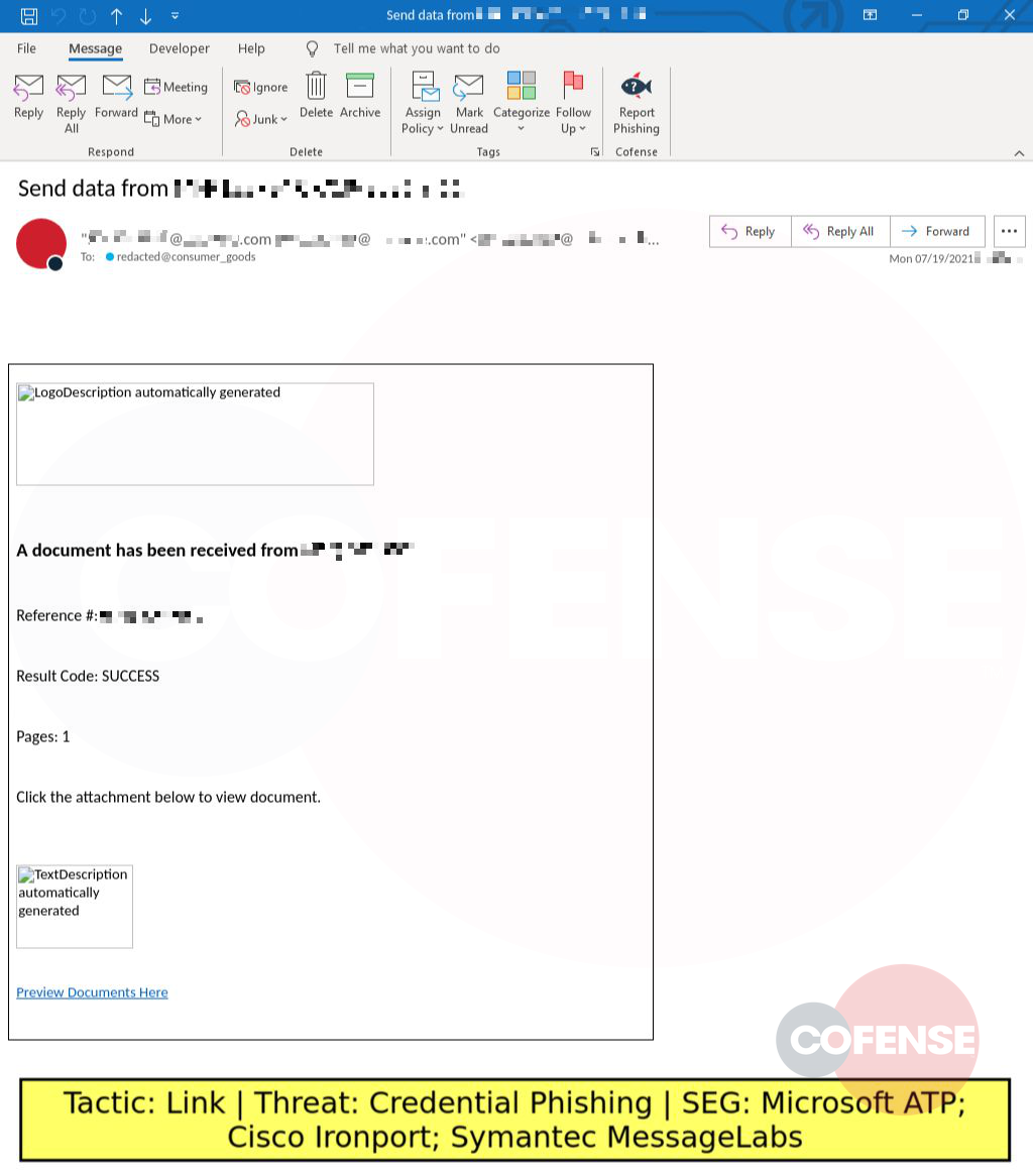 Real Phishing Example: Notification-themed emails found in environments protected by Microsoft ATP, Cisco Ironport, and Symantec MessageLabs deliver Credential Phishing via an embedded link.