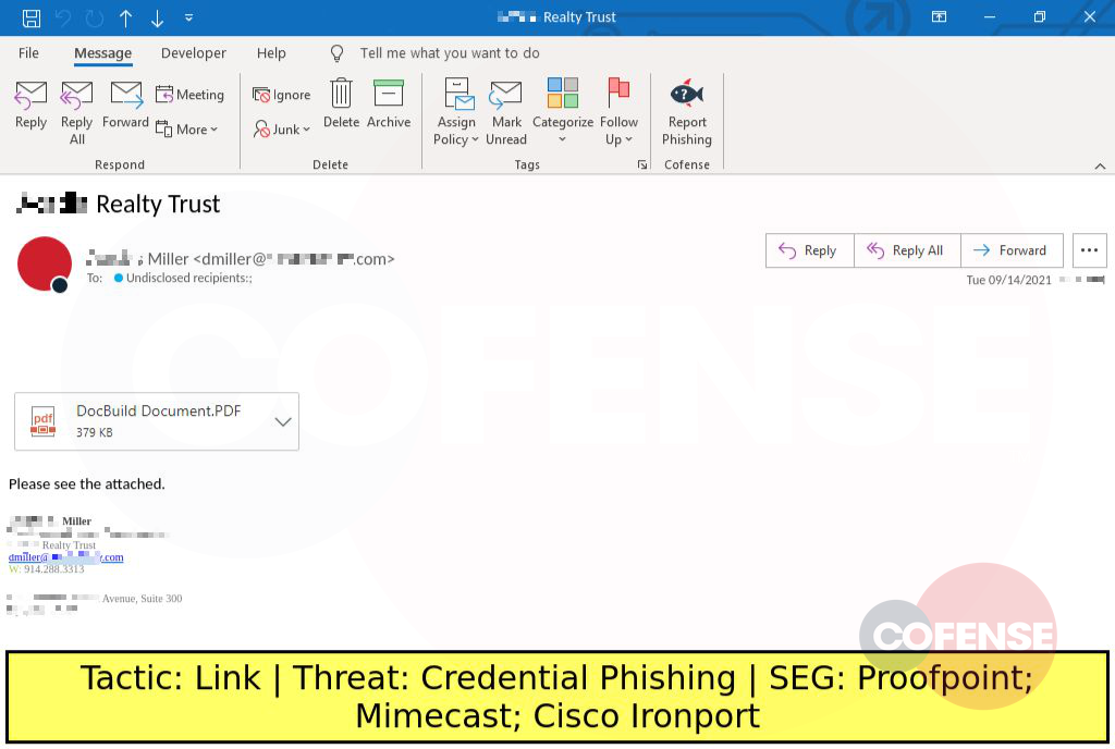 Real Phishing Example: Notification-themed emails found in environments protected by Proofpoint, Mimecast, and Cisco Ironport deliver Credential Phishing via an embedded link.