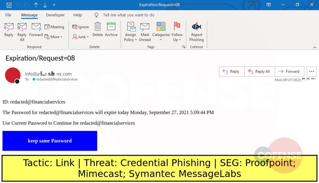 Real Phishing Example: Notification-themed emails found in environments protected by Proofpoint, Mimecast, and Symantec MessageLabs deliver Credential Phishing via an embedded link.