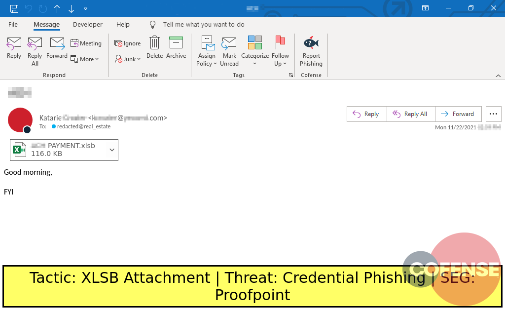 Real Phishing Example: Finance-themed emails found in environments protected by Proofpoint deliver Office documents with embedded links to credential phishing pages.