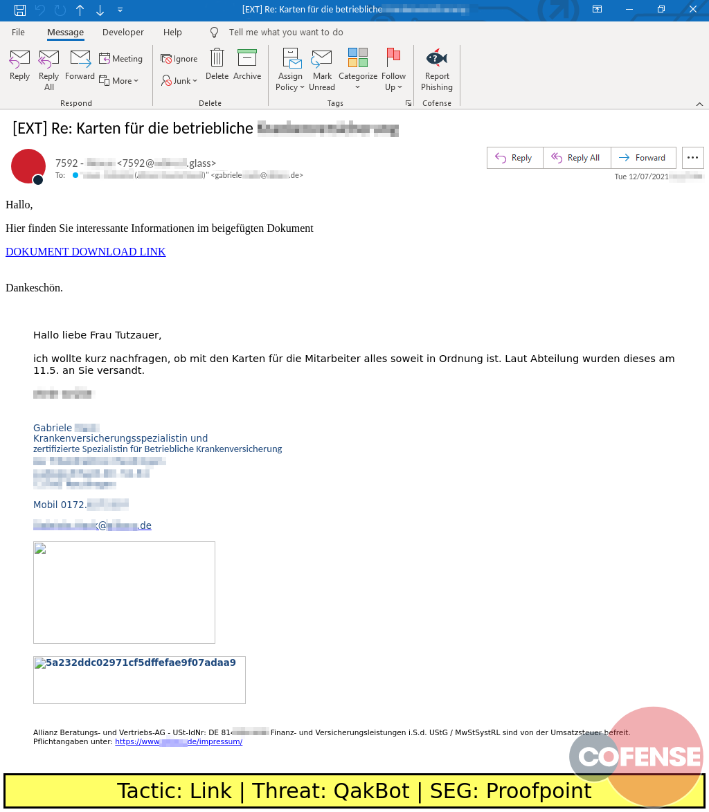 Real Phishing Example: Notification-themed emails found in environments protected by Proofpoint  and deliver QakBot from a downloaded Office macro laden document that stems from an embedded link inside the email body.