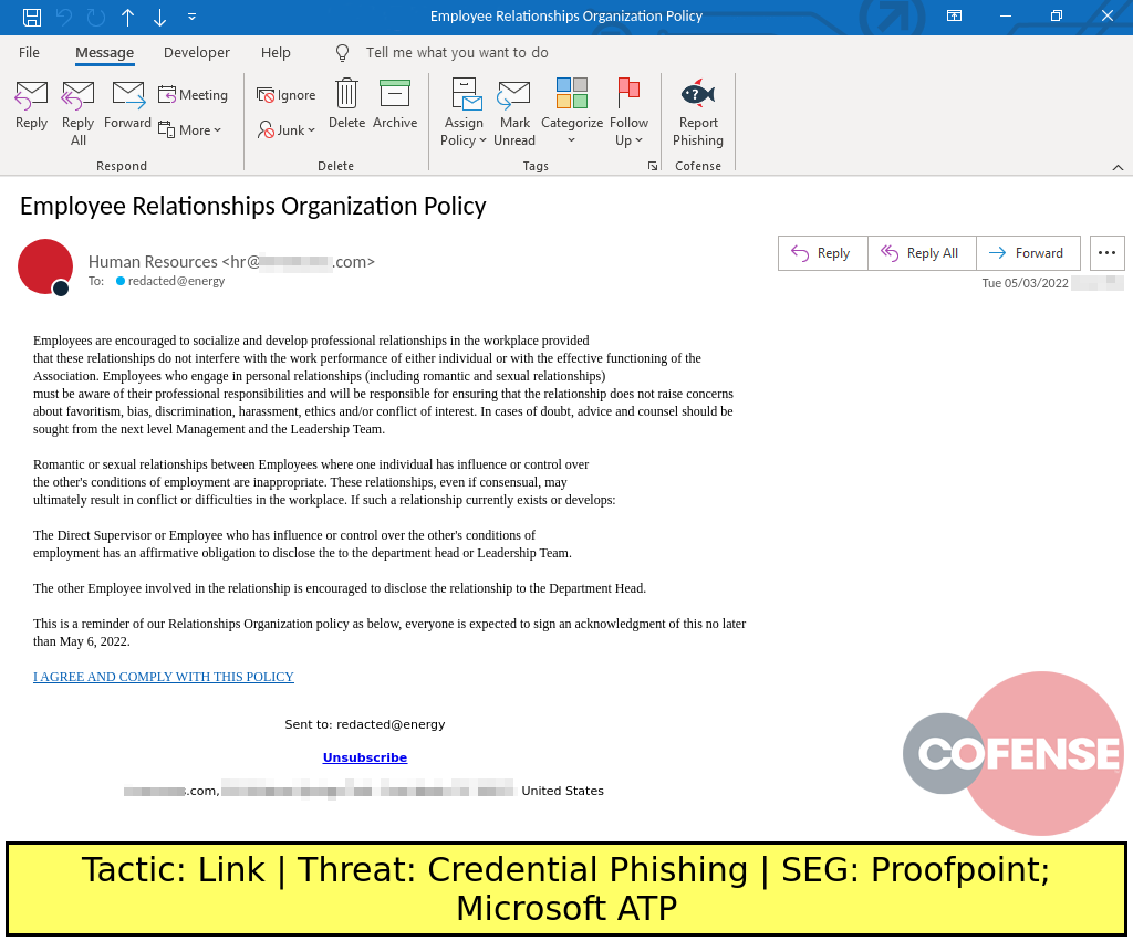 Real Phishing Example: Notification-themed emails found in environments protected by Proofpoint and Microsoft ATP deliver Credential Phishing via an embedded link.