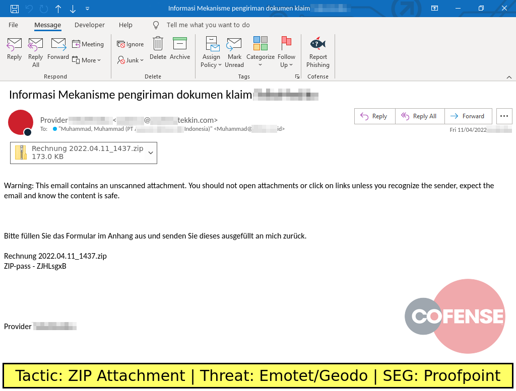 Real Phishing Example: Response-themed emails found in environments protected by Proofpoint deliver Office macro laden spreadsheets which download Emotet.
