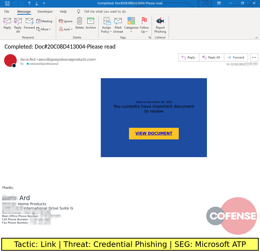 Real Phishing Example: Notification-themed emails found in environments protected by Microsoft ATP deliver Credential Phishing via an embedded URL.