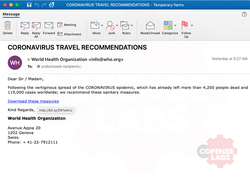 Coronavirus themed email