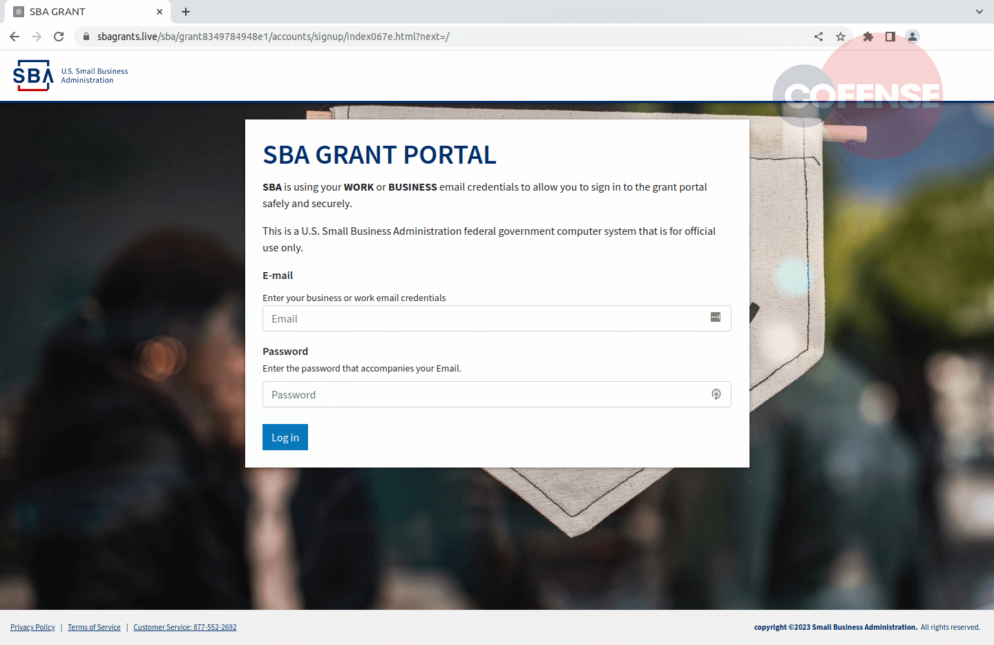 SBA Grant Scams Phishing Page 