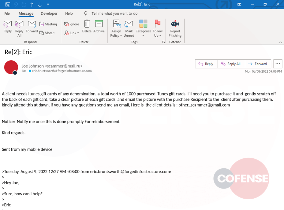 Virus-infected email alert: Image of a phishing email with a dangerous attachment