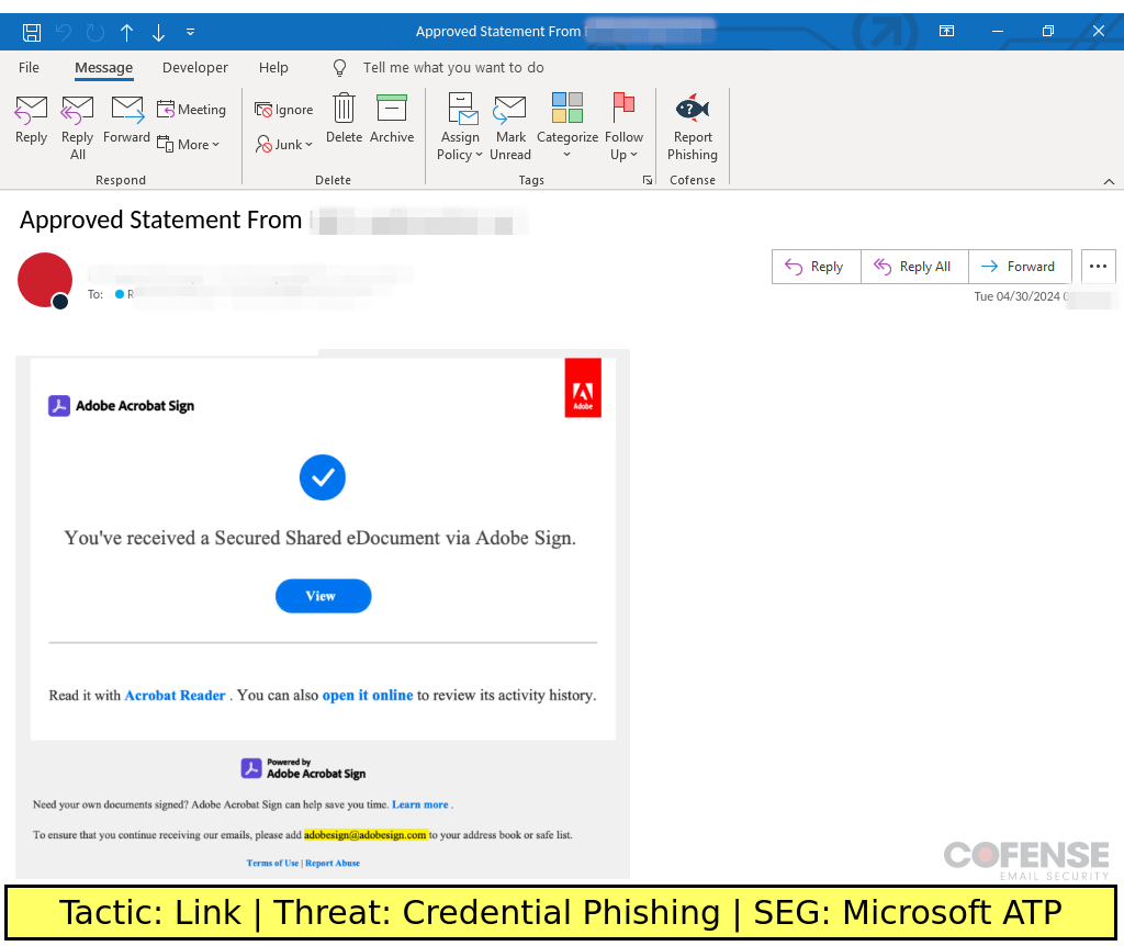 Real email phishing attack example and threat